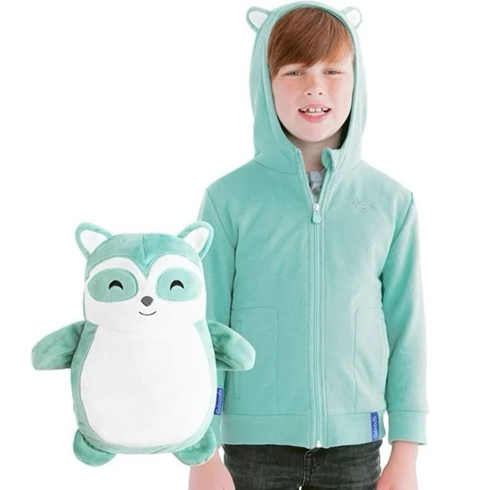 New Cubcoats Unisex 2 in 1 Rekka Raccoon Zip Up Jacket & Plushie Mint Marl 3T